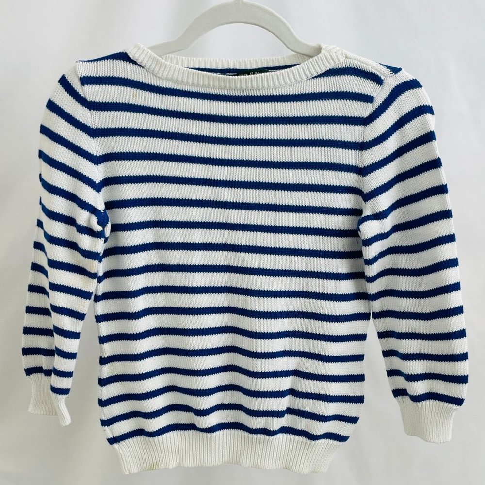 Ralph Lauren Blue and White Striped Women's Sweater Size XS
